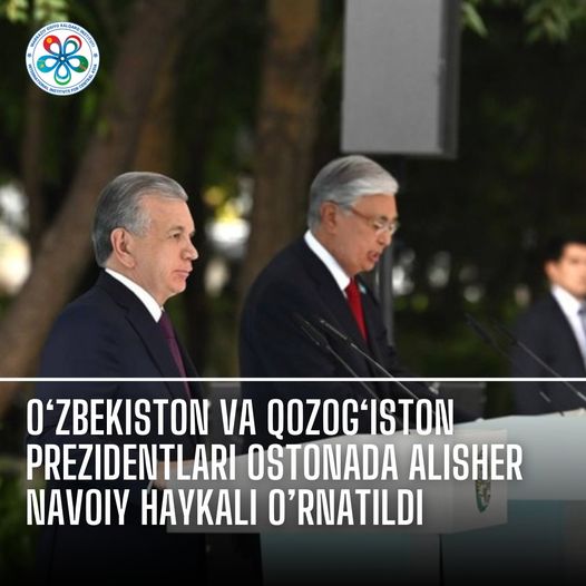 O‘zbekiston va Qozog‘iston prezidentlari Ostonada Alisher Navoiy haykali o’rnatildi